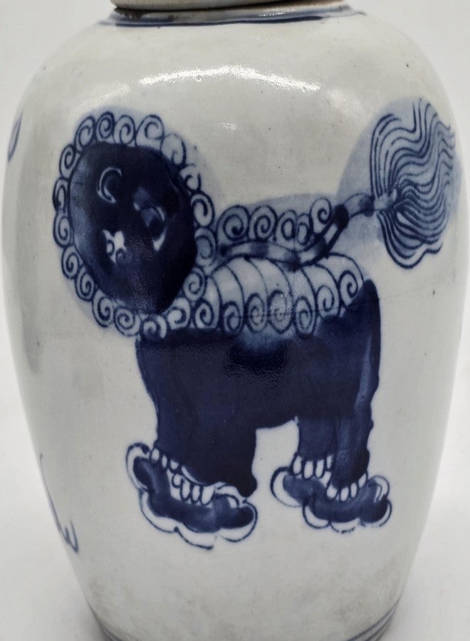 Festcool Retro Antique Like Style Blue and White Porcelain Lion Dancing Ceramic Covered Ginger Jar Vase, China Ming Style, Jingdezhen (LJ2) - Image 5